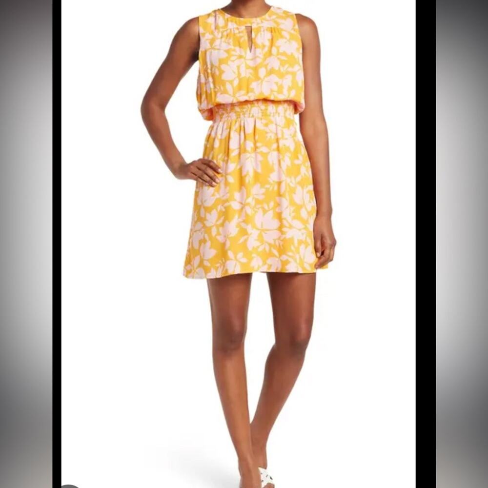 Nordstrom Floral Smocked Waist Flowy Boho Resort Fem Retro Mini Dress NWT XL